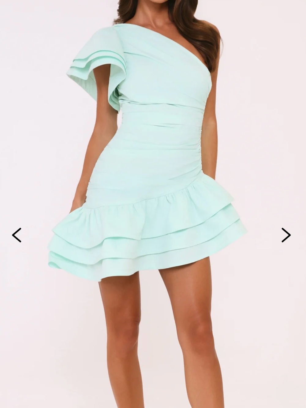 Sur-Belle Isle De Luxe One-Shoulder Mint Ruffle Mini Dress